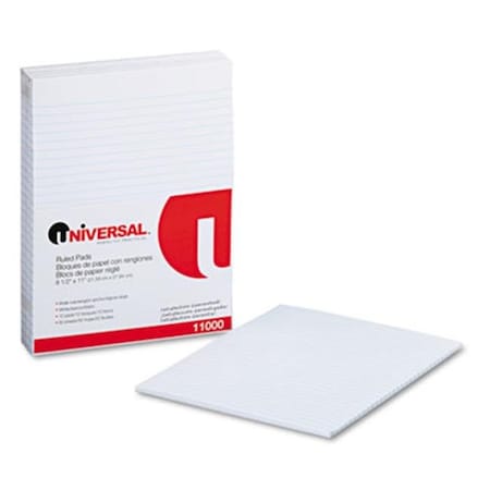 Universal 11000 Glue Top Writing Pads; Wide Rule; Letter; White; 50-Sheet Pads-Pack; Dozen